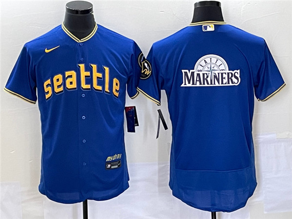 Men's Seattle Mariners Royal Team Big Logo 2023 City Connect Flex Base Stitched Jersey